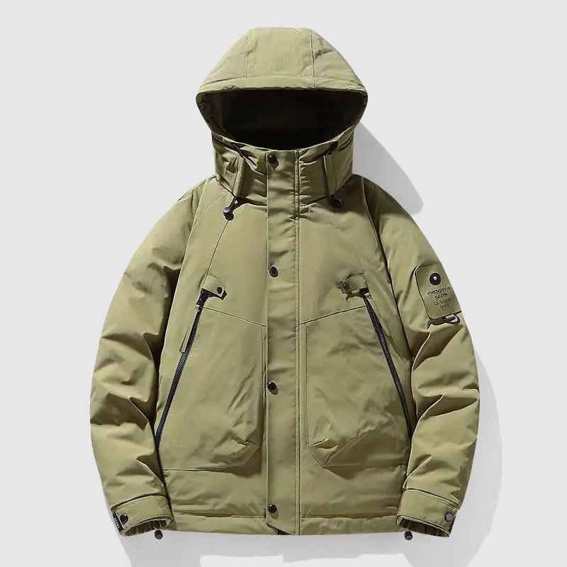 Men's Hip-Length Hooded Puffer Jacket | Detachable Hood & Relaxed Fit Green