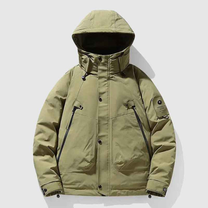 Men's Hip-Length Hooded Puffer Jacket | Detachable Hood & Relaxed Fit Green