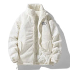 Men's Ribbed Corduroy Quilted Lined Zip Up Winter Jacket Beige