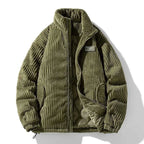 Men's Ribbed Corduroy Quilted Lined Zip Up Winter Jacket Green