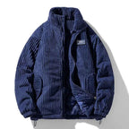 Men's Ribbed Corduroy Quilted Lined Zip Up Winter Jacket Blue