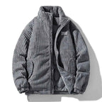 Men's Ribbed Corduroy Quilted Lined Zip Up Winter Jacket Gray
