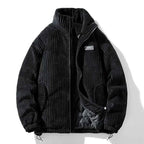 Men's Ribbed Corduroy Quilted Lined Zip Up Winter Jacket Black