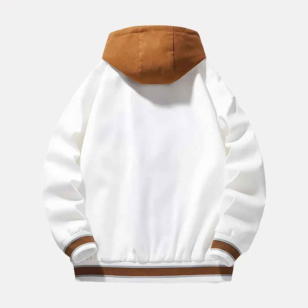 Men's All Season Hooded Baseball Varsity White Winter Jacket
