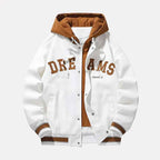 Men's All Season Hooded Baseball Varsity White Winter Jacket White