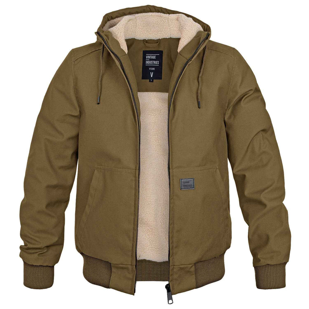 Men's Hooded Bomber Jacket | Drawstring Hood & Ribbed Cuffs Sand