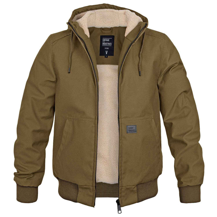 Men's Hooded Bomber Jacket | Drawstring Hood & Ribbed Cuffs Sand