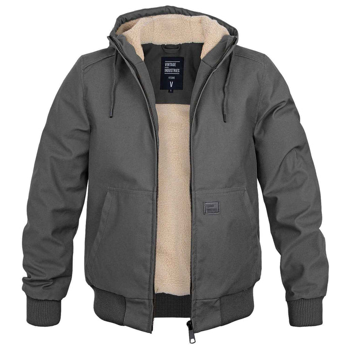Men's Hooded Bomber Jacket | Drawstring Hood & Ribbed Cuffs Grey