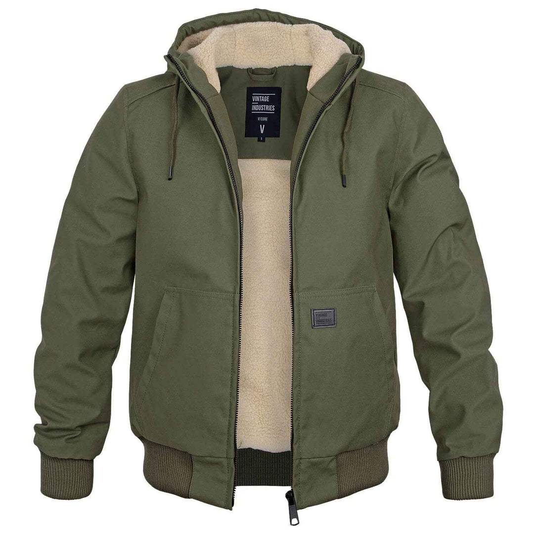 Men's Hooded Bomber Jacket | Drawstring Hood & Ribbed Cuffs Olive Green