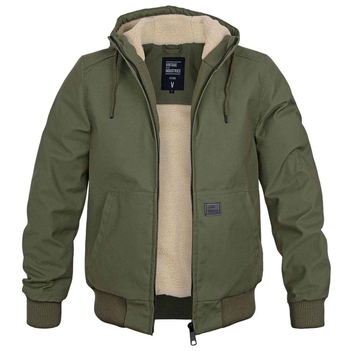 Men's Hooded Bomber Jacket | Drawstring Hood & Ribbed Cuffs Olive Green