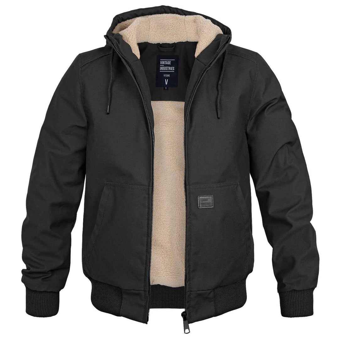 Men's Hooded Bomber Jacket | Drawstring Hood & Ribbed Cuffs Black