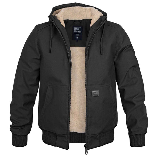 Men's Hooded Bomber Jacket | Drawstring Hood & Ribbed Cuffs Black