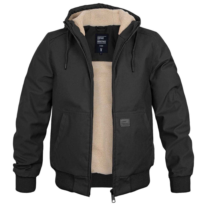 Men's Hooded Bomber Jacket | Drawstring Hood & Ribbed Cuffs Black