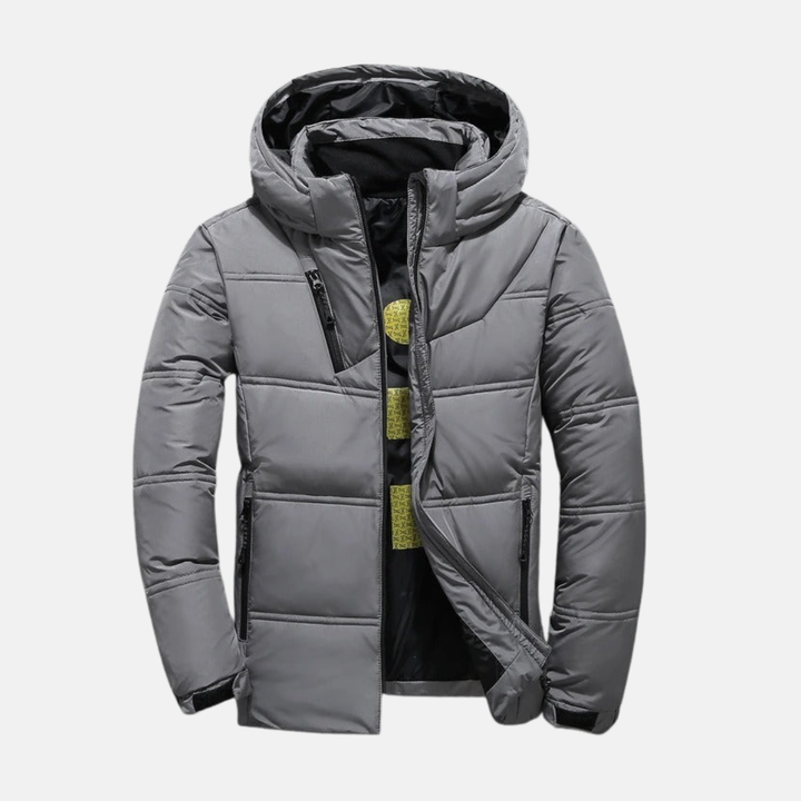 Men's Hooded Down Jacket – Regular Fit – Lined – Full Zip – Pockets Light Grey
