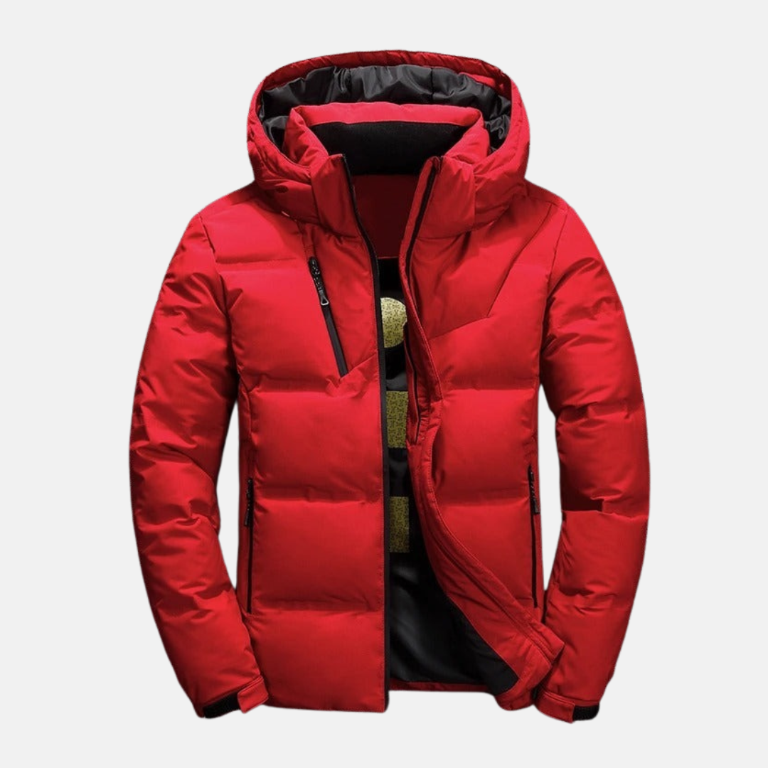 Men's Hooded Down Jacket – Regular Fit – Lined – Full Zip – Pockets Red