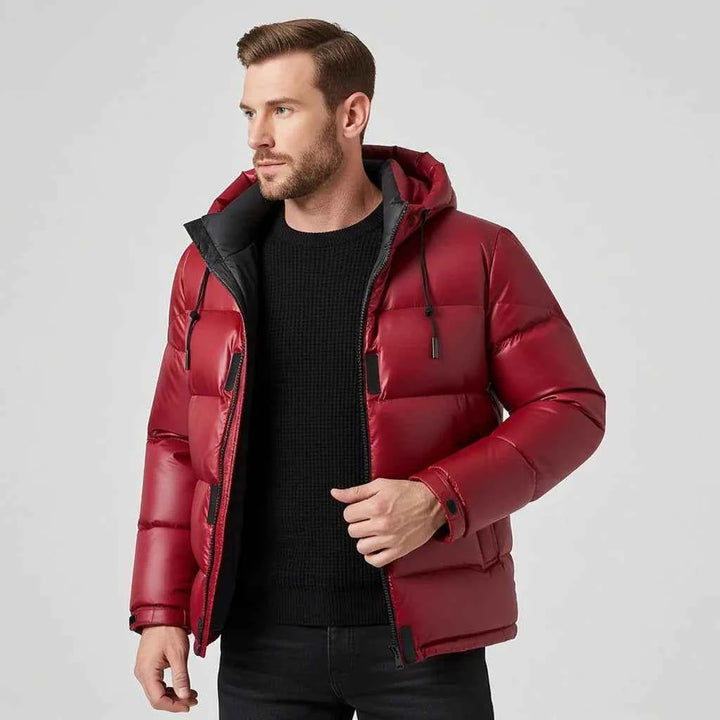 Men's Hooded Down Winter Jacket - Orlando Style Red
