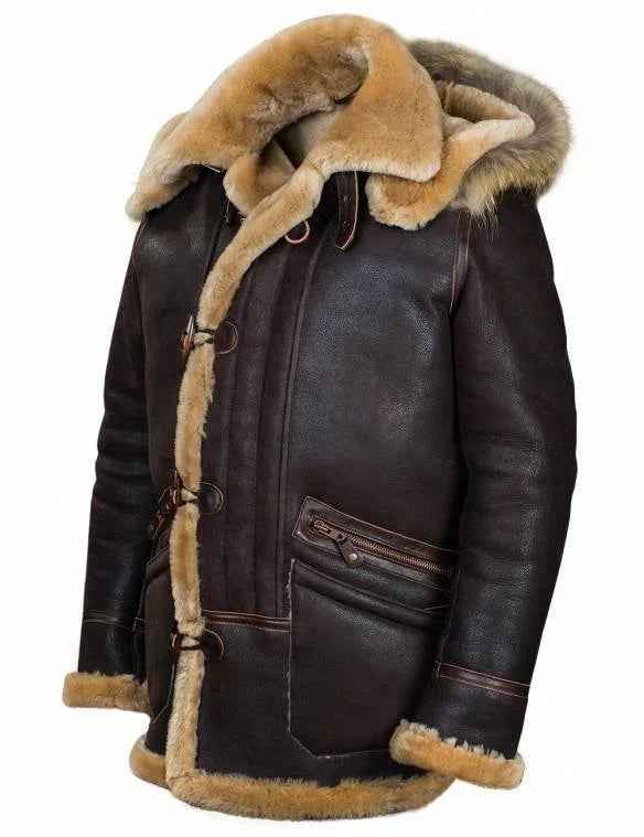 Men's Hooded Jacket – Faux Leather Finish – Cozy Lining – Toggle Closure