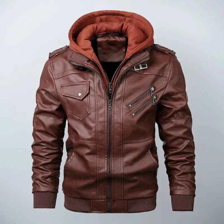 Men's Hooded Leather Jacket