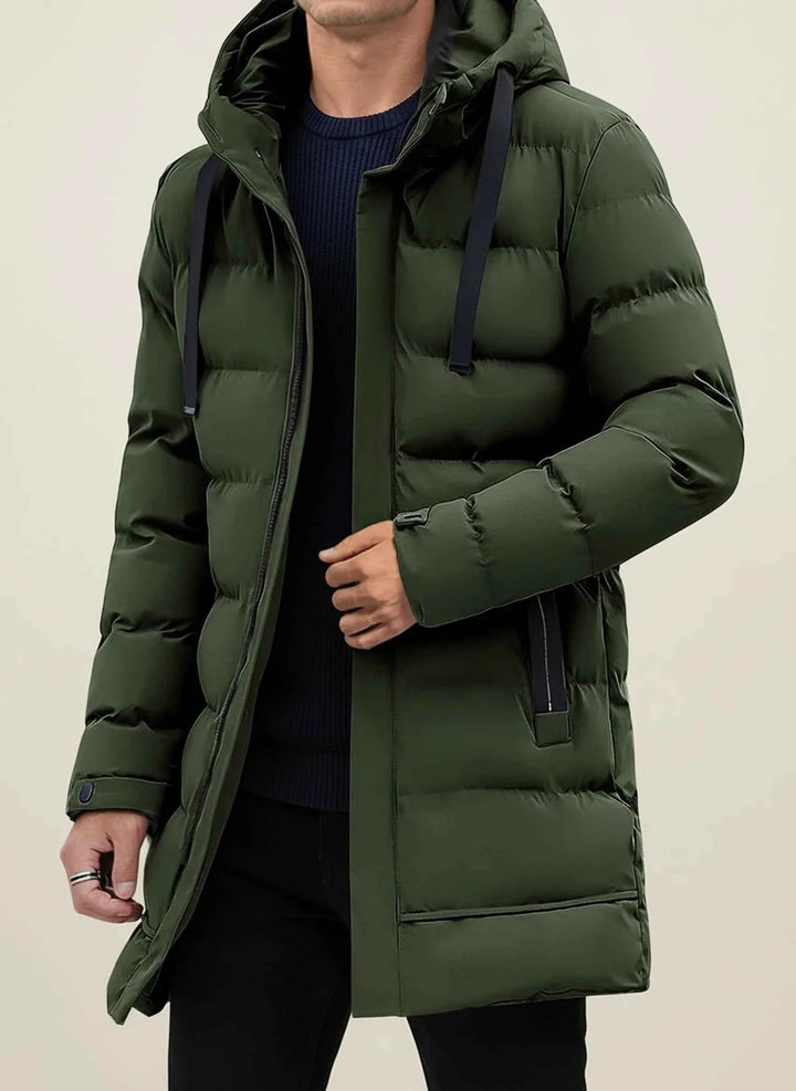 Men's Hooded Long Puffer Winter Jacket Green