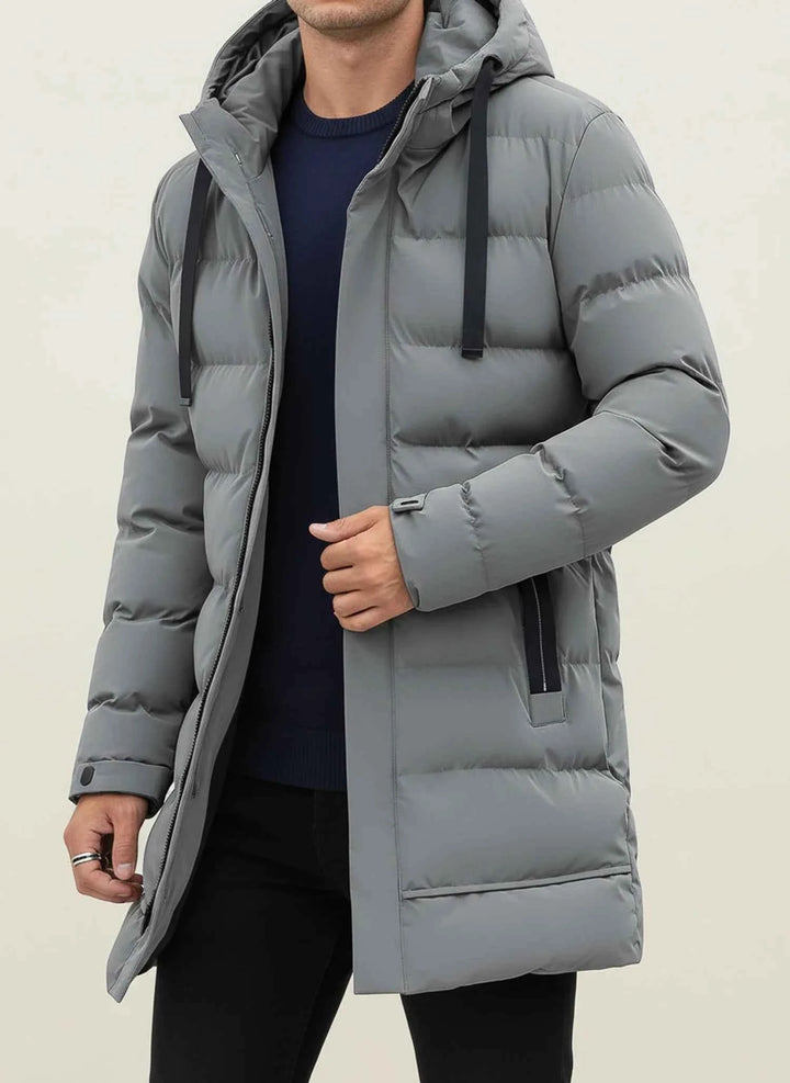 Men's Hooded Long Puffer Winter Jacket Grey