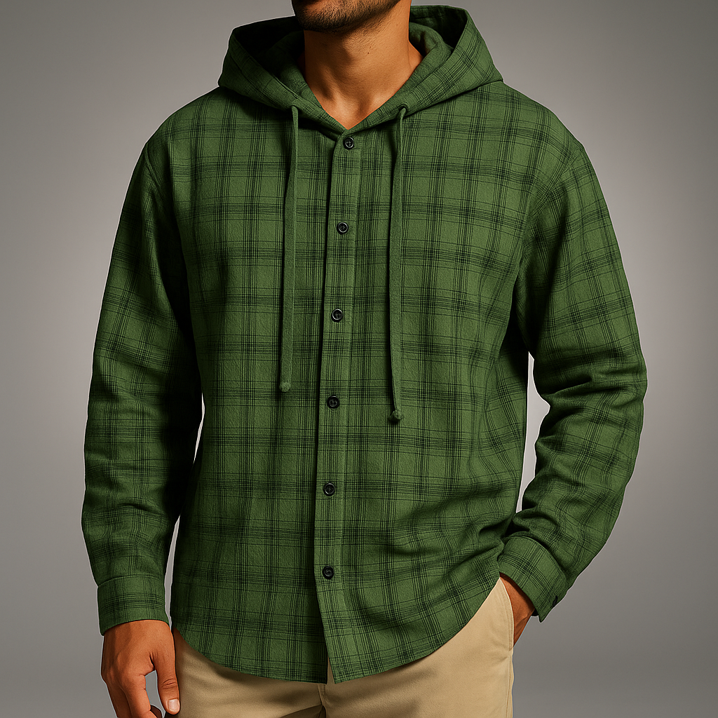Men's Hooded Plaid Shirt - Stylish and Comfortable