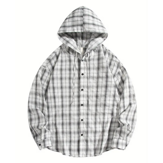 Men's Hooded Plaid Shirt - Stylish and Comfortable White