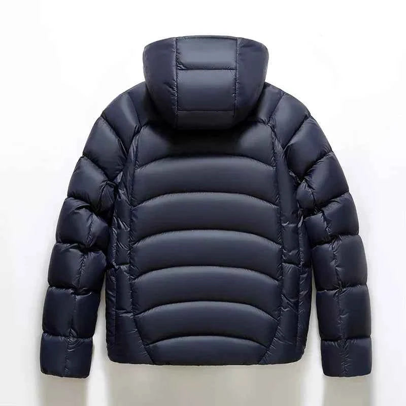 Men's Hooded Quilted Puffer Jacket with Zip Closure and High Neck