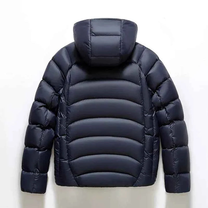 Men's Hooded Quilted Puffer Jacket with Zip Closure and High Neck