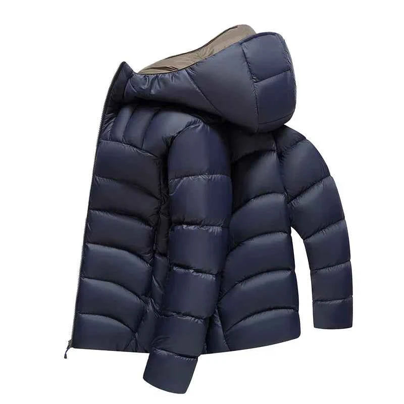 Men's Hooded Quilted Puffer Jacket with Zip Closure and High Neck