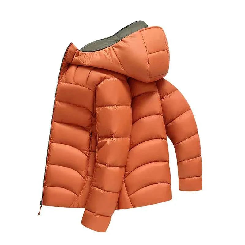 Men's Hooded Quilted Puffer Jacket with Zip Closure and High Neck
