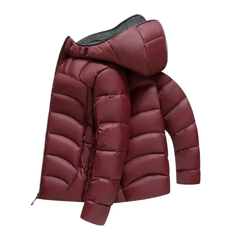 Men's Hooded Quilted Puffer Jacket with Zip Closure and High Neck