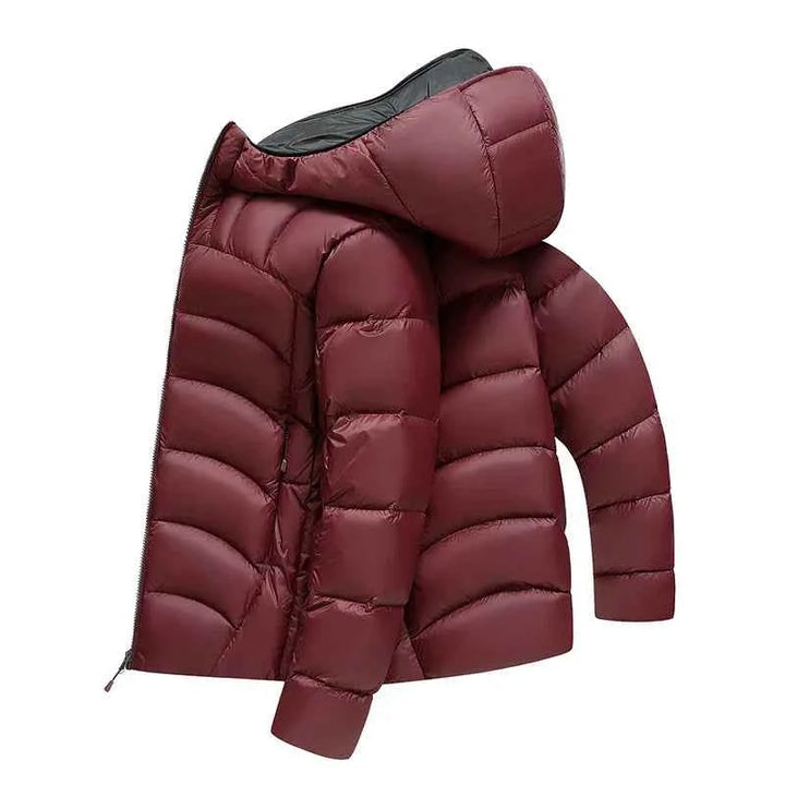 Men's Hooded Quilted Puffer Jacket with Zip Closure and High Neck