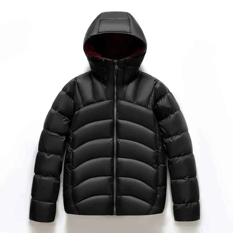 Men's Hooded Quilted Puffer Jacket with Zip Closure and High Neck Classic Black