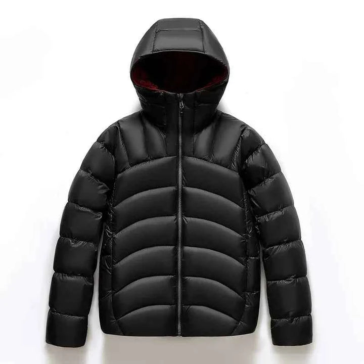 Men's Hooded Quilted Puffer Jacket with Zip Closure and High Neck Classic Black