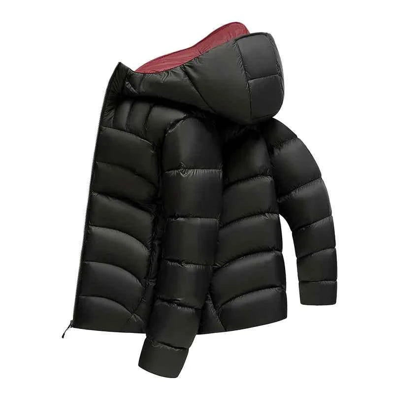 Men's Hooded Quilted Puffer Jacket with Zip Closure and High Neck