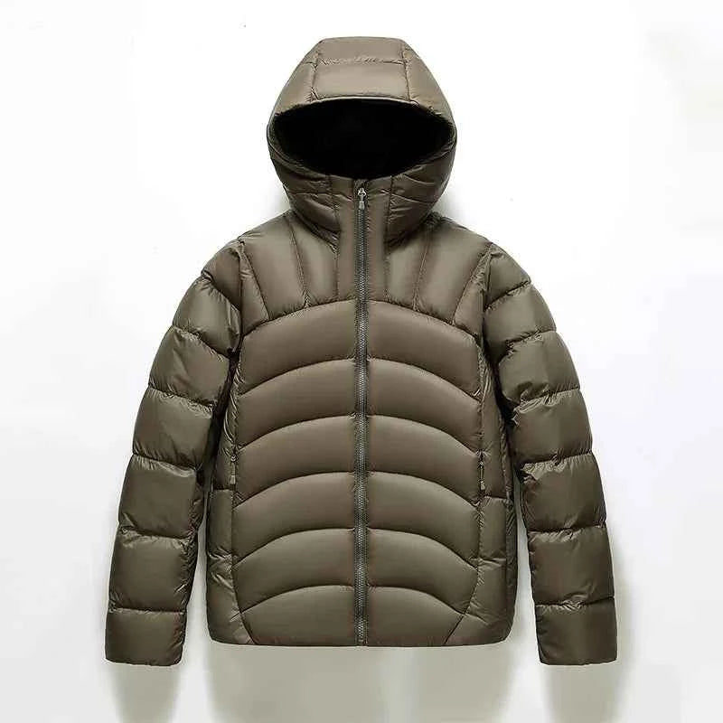 Men's Hooded Quilted Puffer Jacket with Zip Closure and High Neck Army Green