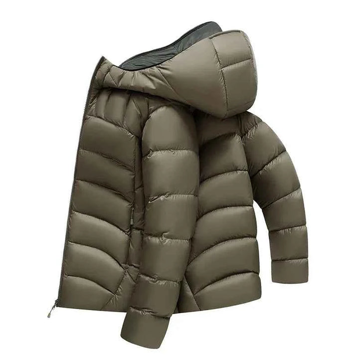 Men's Hooded Quilted Puffer Jacket with Zip Closure and High Neck