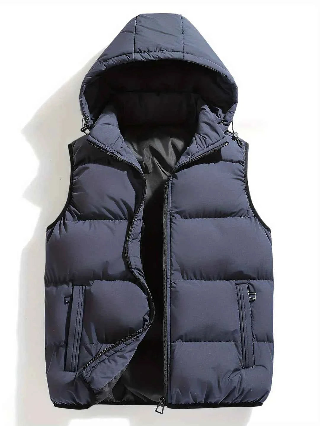 Men's Hooded Vest - Stylish Harbor Down Design Blue