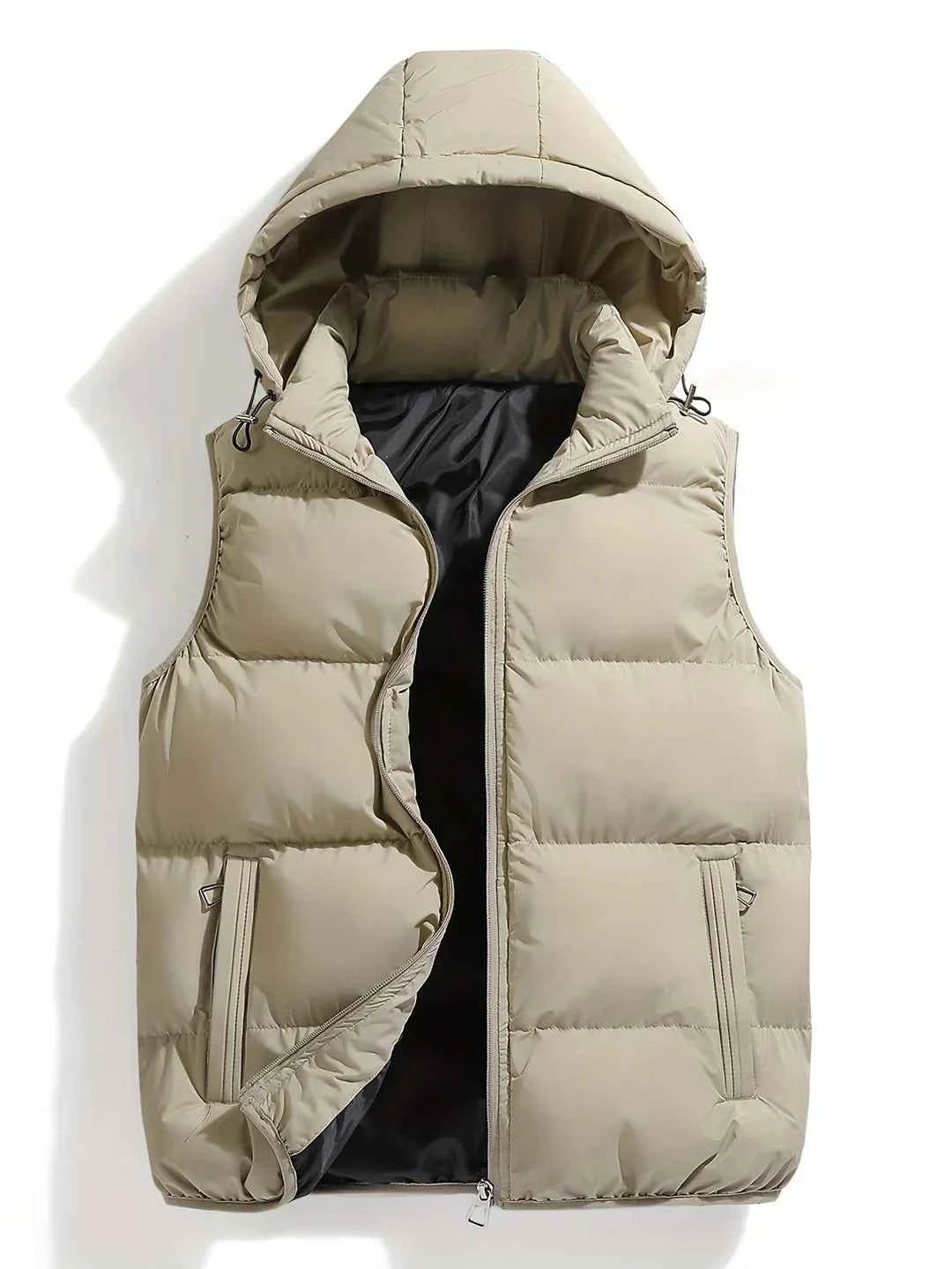 Men's Hooded Vest - Stylish Harbor Down Design Khaki