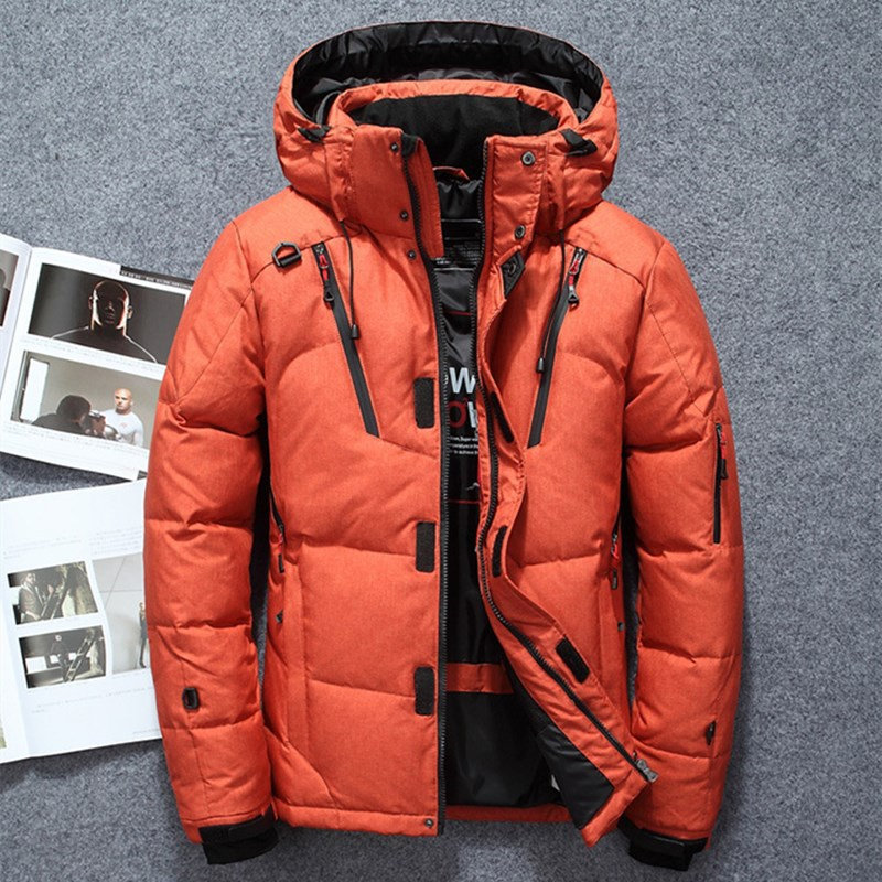Men's Insulated Puffer Jacket – Regular Fit – Adjustable Hood & Cuffs – Multiple Zipper Pockets Orange