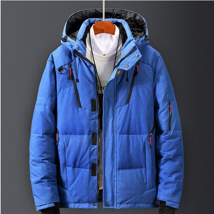 Men's Insulated Puffer Jacket – Regular Fit – Adjustable Hood & Cuffs – Multiple Zipper Pockets Blue