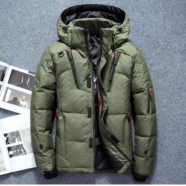 Men's Insulated Puffer Jacket – Regular Fit – Adjustable Hood & Cuffs – Multiple Zipper Pockets Army Green