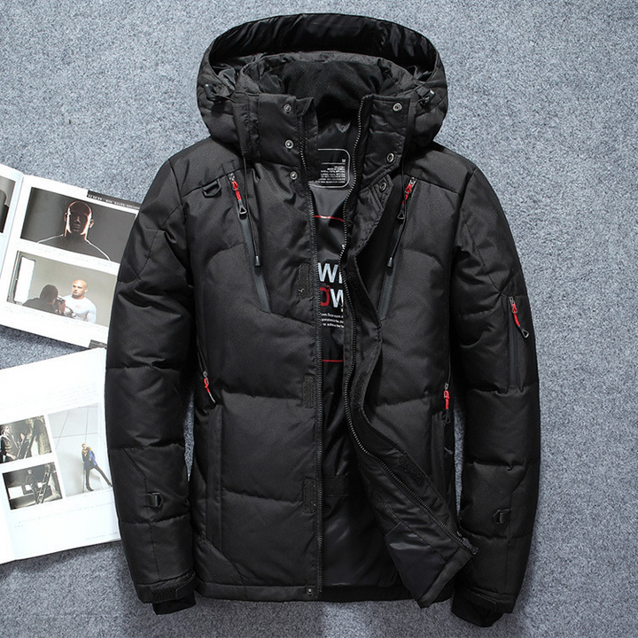 Men's Insulated Puffer Jacket – Regular Fit – Adjustable Hood & Cuffs – Multiple Zipper Pockets Black