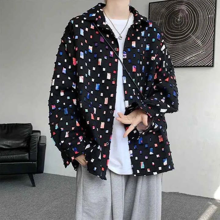 Men's Kaleidoscope Button-Up Shirt Black