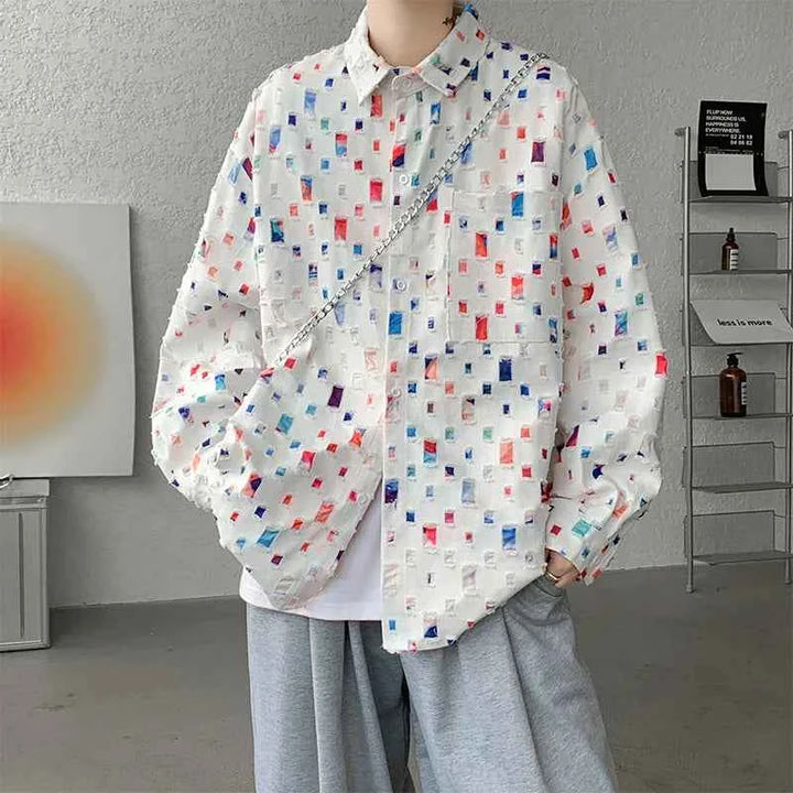Men's Kaleidoscope Button-Up Shirt White