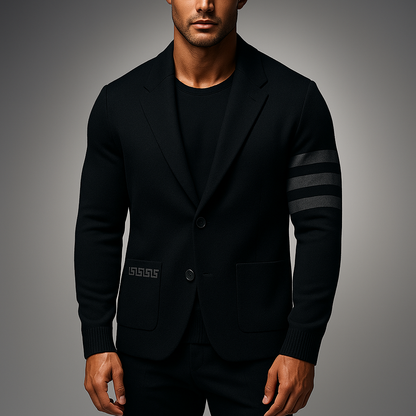 Men's Viscose Blazer Striped Button Closure Gray Winter Black