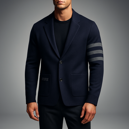 Men's Viscose Blazer Striped Button Closure Gray Winter Navy Blue