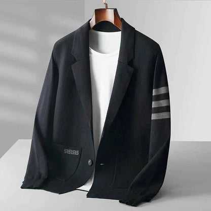 Men's Viscose Blazer Striped Button Closure Gray Winter