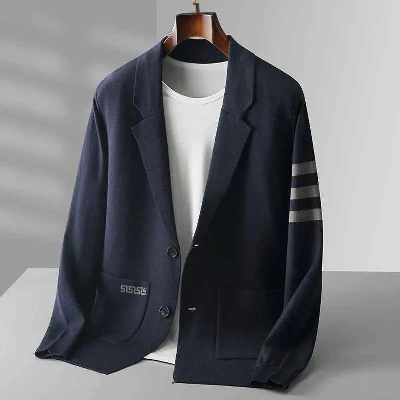 Men's Viscose Blazer Striped Button Closure Gray Winter