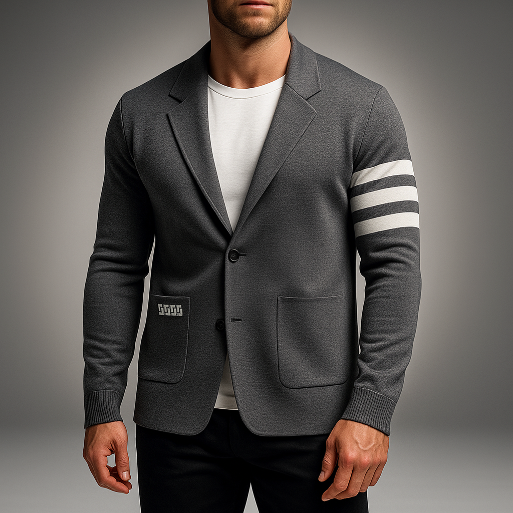 Men's Viscose Blazer Striped Button Closure Gray Winter Gray